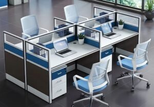 4 Way Workstation Desk - Blue White
