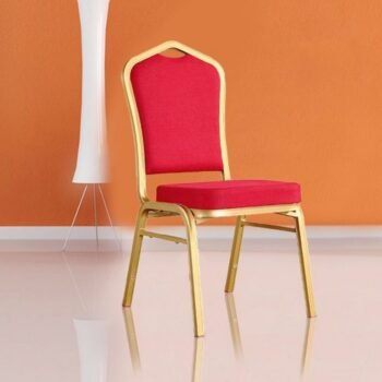 Heavy-Duty Banquet Chair - Red Fabric, Gold Frame