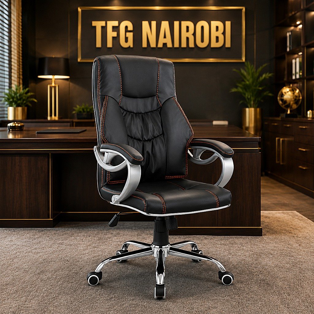 B19 Black High Back Executive Office Chair in Kilimani Nairobi B19 high back office chair with chrome arms and wheels in Kilimani, Nairobi, Kenya