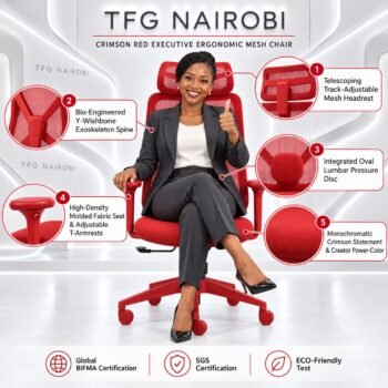 Crimson Red Executive Ergonomic Mesh Chair with Y-Frame Lumbar Support available at The Furniture Guys Nairobi in Westlands Kenya