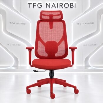 Crimson red executive ergonomic mesh chair – high-back mesh chair with Y-frame lumbar support, headrest and matching red base, Westlands, Nairobi