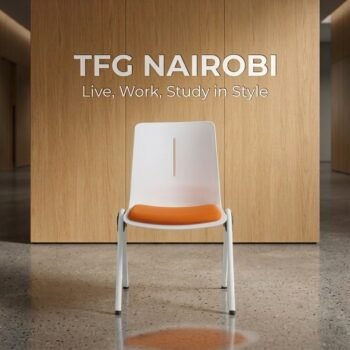 Front view of F8-10 Boardroom Chair orange and white stackable boardroom chair for modern corporate offices and training rooms in Upper Hill Nairobi.