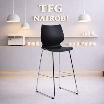 HFB-4000 bar chair black plastic bar chair with chrome legs and high footrest for modern kitchen islands in Kilimani Nairobi.