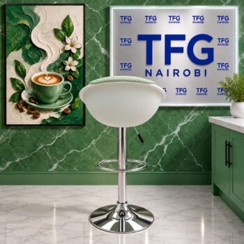Modern Honeycomb Quilted Sage Green Swivel Bar Stool Kenya rear view showing ventilated white shell and chrome base in Karen Nairobi