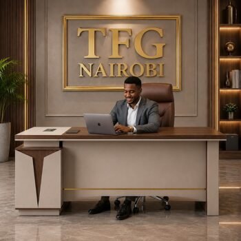 Executive working on laptop at MSLOL 1.8M brown and white executive office desk in Gigiri, Nairobi, Kenya