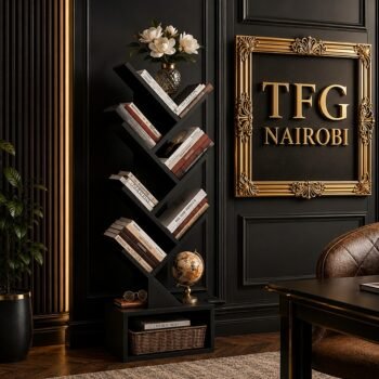 TFG TR800-2 tree bookshelf with books and décor in a premium home office in Mvuli Drive, Nairobi, Kenya
