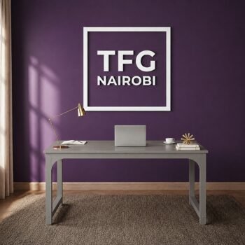 TFG VM1.6M grey computer table with metallic frame in a modern workspace on Gatundu Road, Nairobi, Kenya