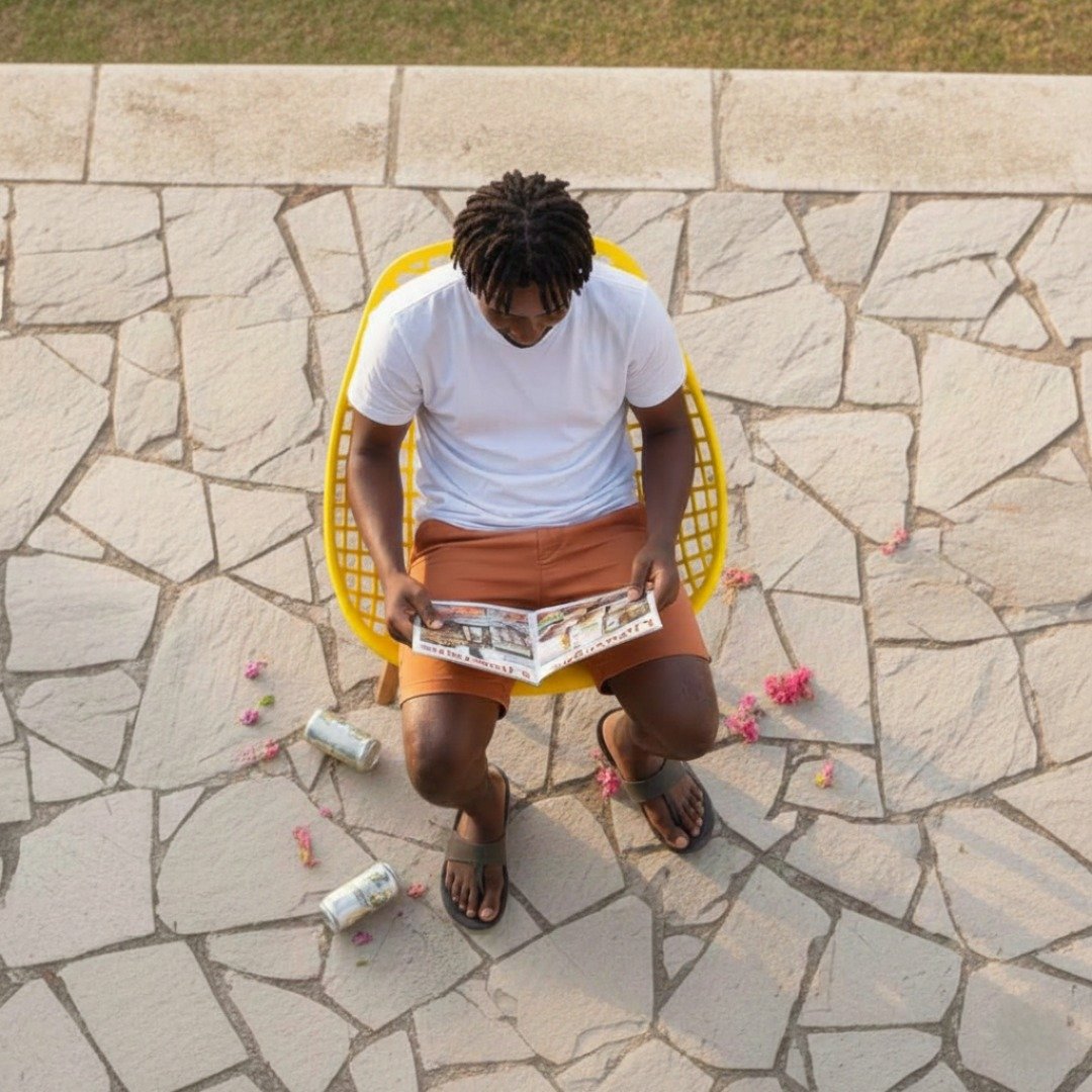 Gigiri Garden Style – EO197Y Yellow Top-down shot of the EO197Y yellow Eames outdoor chair in Gigiri, Nairobi.