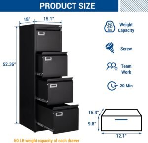 4 Drawers Storage Cabinet - Black