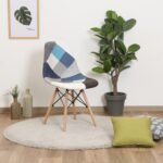 Eames Dining Chair with Patchwork Upholstery - Blue