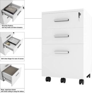 LAZIO 3 Drawers Mobile Pedestal - White