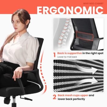 Mid-Back Ergonomic Office Chair – Black