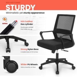 Mid-Back Ergonomic Office Chair – Black