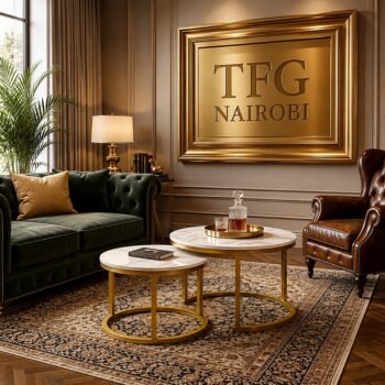 A05-1 Marble Nesting Coffee Tables Set of 2 with White Marble Top and Gold Frame in luxury living room - Modern nesting tables Othaya Road Nairobi Kenya
