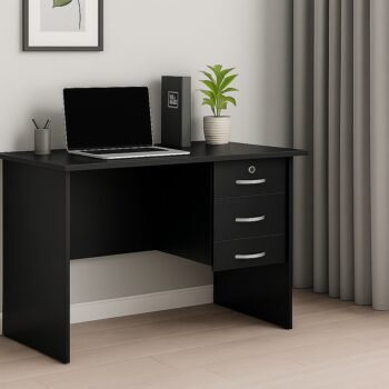 Black 120cm executive office desk with 3 lockable drawers and cable management, delivered to Upper Hill, Nairobi