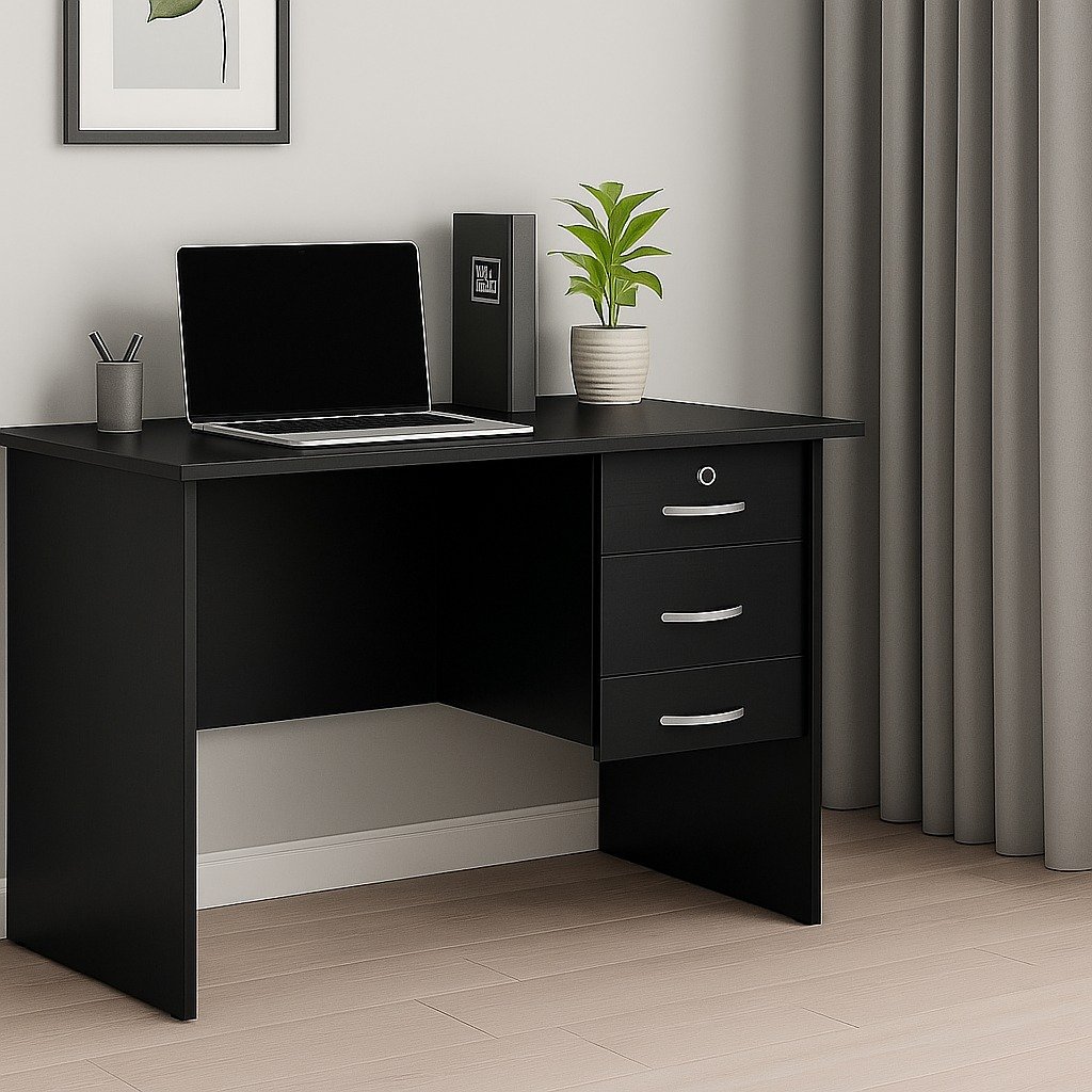 BLACK 120CM Professional Home Office Desk - TFG Nairobi Black 120cm executive office desk with 3 lockable drawers and cable management, delivered to Upper Hill, Nairobi