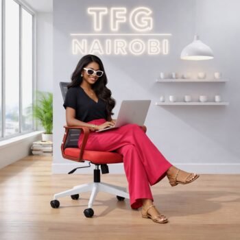 Professional woman using the BN2400-OG ergonomic mesh office chair with lumbar support in a modern Gigiri Nairobi office.