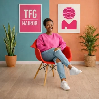 EO1571R red Eames armchair with wooden legs being used in a luxury Gigiri Nairobi apartment near Runda.