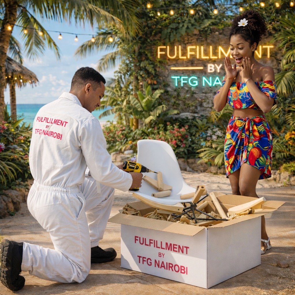 Eames Chair Assembly - Diani Beach Villa Professional furniture assembly of an EO196W Eames Chair by TFG Nairobi fulfillment team at a tropical beach villa in Ukunda, Diani.