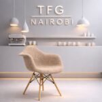 EO8418 Beige Eames fabric armchair with wooden legs and upholstered shell for luxury home decor in Runda Nairobi.