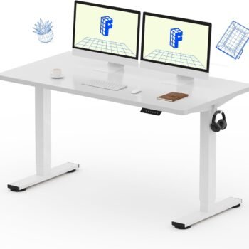 EN1W 1.4M Electric Height Adjustable Standing Desk FlexiSpot's Electric Height Adjustable Standing Desk in white finish with modern ergonomic setup in Imara Daima, Embakasi.