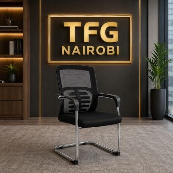 J166-1C visitors chair with a premium chrome cantilever base staged in a luxury Westlands office under the TFG Nairobi brand.