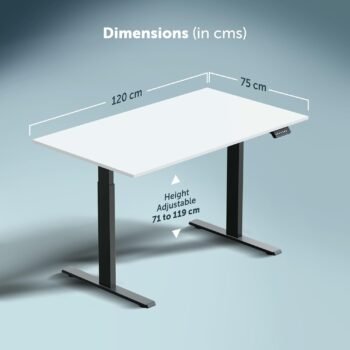 Technical dimensions of JHT8-ES1 Electric Height Adjustable Table showing 120cm x 75cm tabletop and 71cm to 119cm height range.