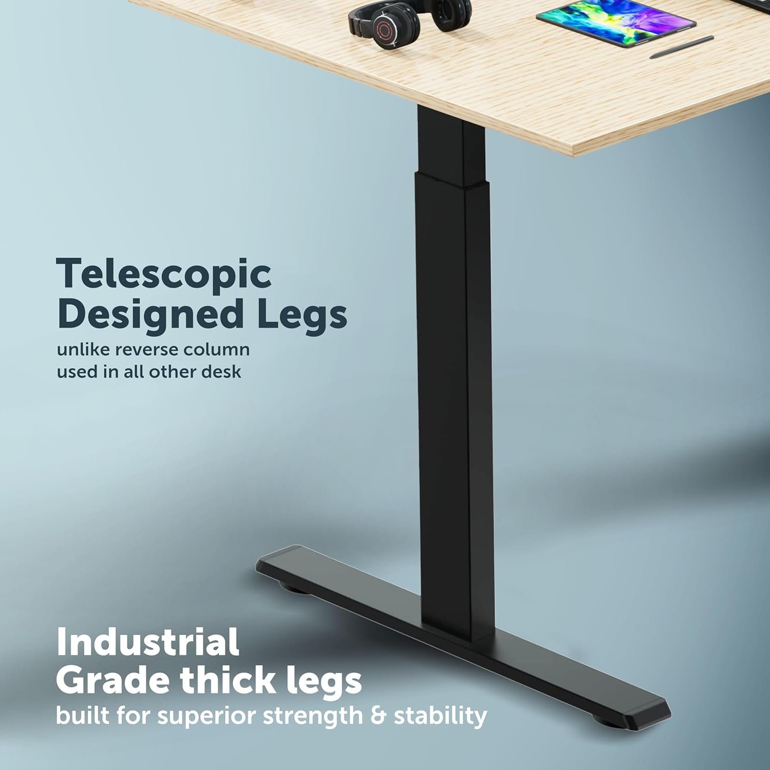 JHT8-ES5 Industrial-Grade Telescopic Leg Stability – Runda Edition Technical detail of the JHT8-ES5 Electric Height Adjustable Table featuring industrial-grade telescopic thick legs for superior strength and stability.