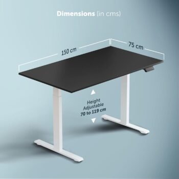 JHT8-ES6 Electric Height Adjustable Table technical dimensions showing a 120cm x 75cm black tabletop and 70cm to 119cm height range.