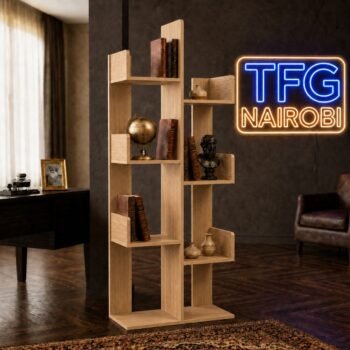 A TFG TR600-5 tree bookshelf constructed from premium MDF and styled with vintage decor in a luxury room on Mombasa Road.