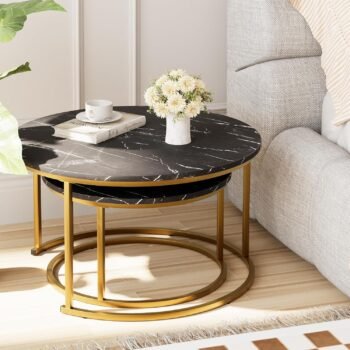 Modern Nesting Coffee Tables in Black Marble