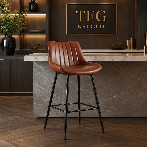 DA-2-1 brown leather bar stool with black metal legs and footrest in a modern kitchen in Lavington, Nairobi, Kenya