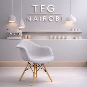 EO8418 Gray Eames fabric armchair with wooden legs and upholstered shell for luxury home office decor in Karen Nairobi.