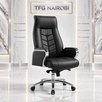 Executive High-Back Tufted Leather Office Chair Kenya staged in a luxury corporate showroom in Karen Nairobi