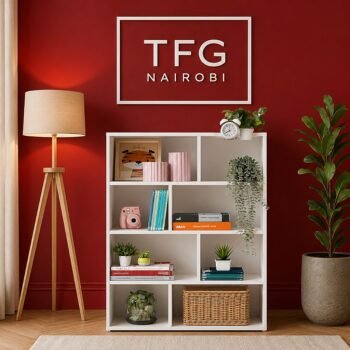 TFG111-4 white mini bookshelf with open storage compartments styled in Lavington, Nairobi, Kenya