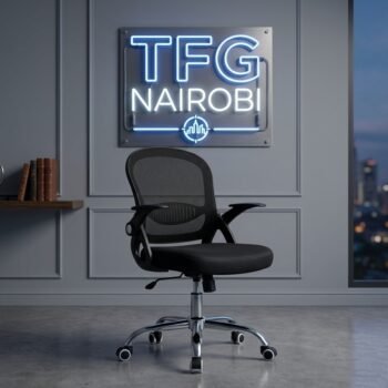 FT718 ergonomic mid-back office chair with flip-up armrests and breathable mesh back in a professional Gigiri Nairobi office setting.