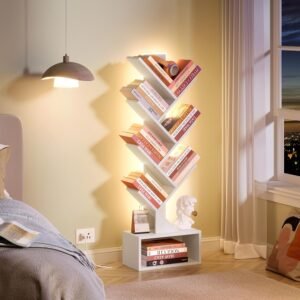 TFG 6-Tier Tree Bookshelf (White + Light Strip)