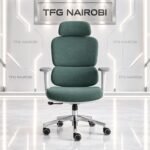 Ergonomic high back office chair Kenya – COLE Q88 gray-green fabric chair with lumbar support, adjustable headrest and white frame, Loresho, Nairobi