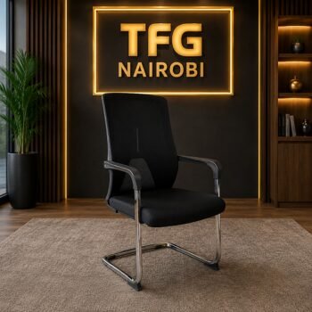 J165C visitors chair with a chrome cantilever base staged in a luxury Westlands office under the TFG Nairobi logo.
