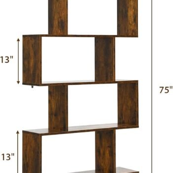 TFG 6-Tier S-Shaped Bookshelf (Rustic Brown)