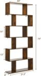 TFG 6-Tier S-Shaped Bookshelf (Rustic Brown)