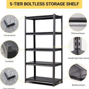 LynnBolly 5-Tier Metallic Bookshelf (Black)