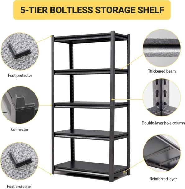 LynnBolly 5-Tier Metallic Bookshelf (Black)
