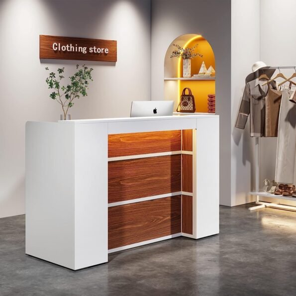 TEKAVO 160CM Reception Desk (White + Natural)