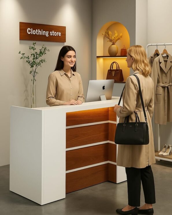 TEKAVO 160CM Reception Desk (White + Natural)