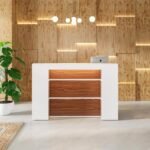 TEKAVO 160CM Reception Desk (White + Natural) 001
