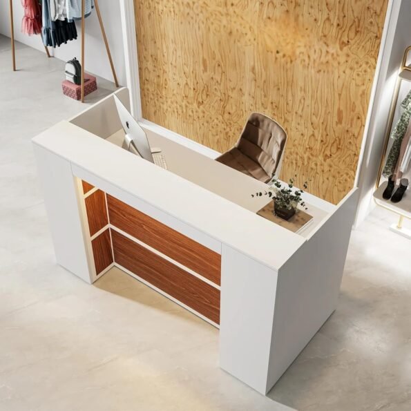 TEKAVO 160CM Reception Desk (White + Natural)