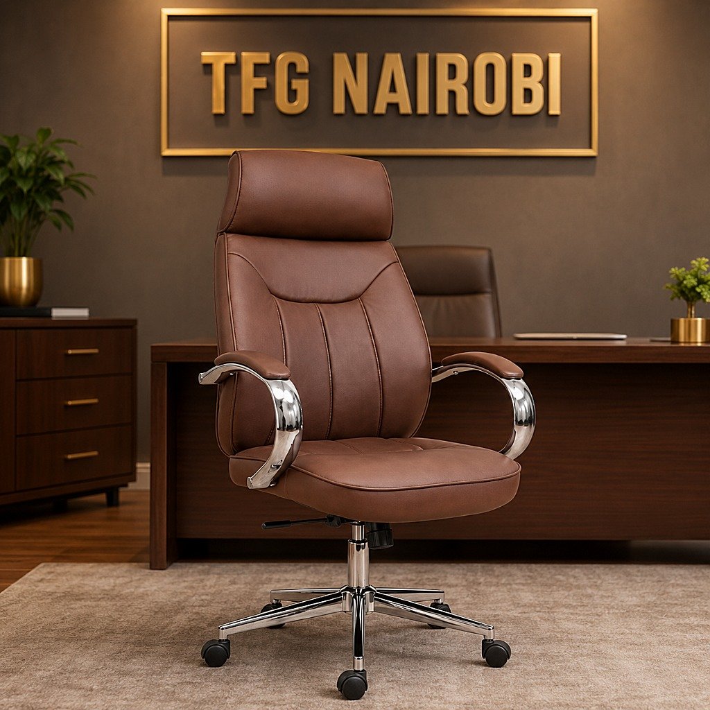 A106 Brown High Back Executive Office Chair in Gigiri Nairobi A106 high back office chair with chrome arms and wheels in Gigiri, Nairobi, Kenya