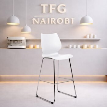 HFW-4000 Bar Chair white plastic bar chair with chrome legs and high footrest for modern kitchen islands in Parklands Nairobi.