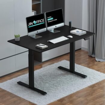 Black JHT8-ES3 Electric Height Adjustable Table with dual monitors in a modern home office, Katani Road, Syokimau, Machakos.
